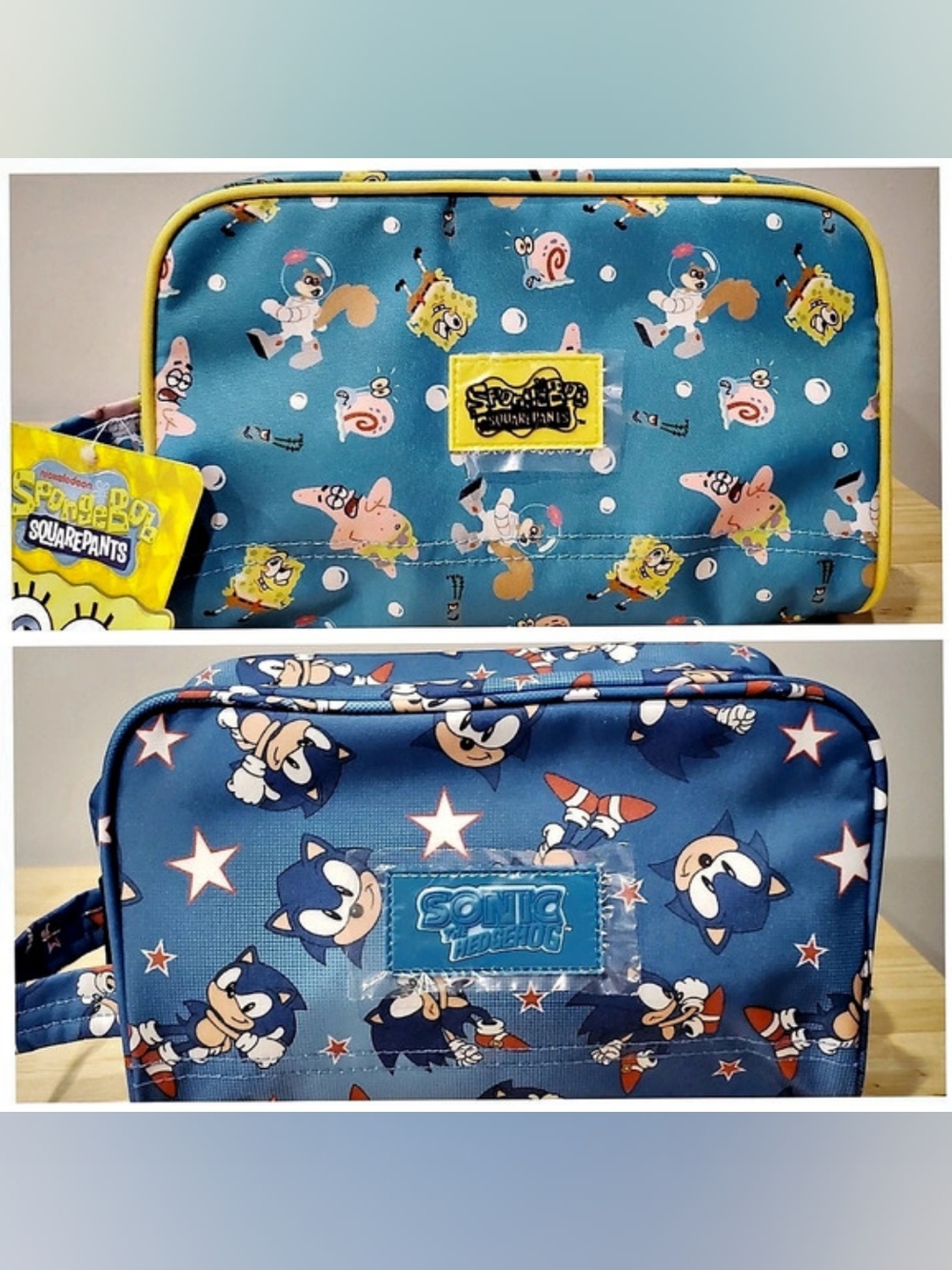 Zip-up utility travel bags Featuring Sponge Bob & Sonic NWT